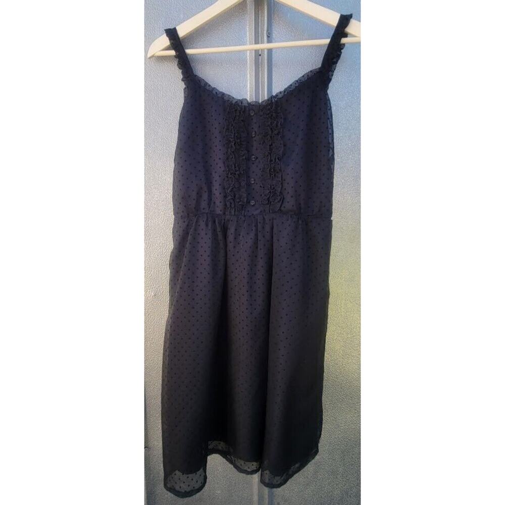 Romy Black Mesh Polka Dot Lined Tank Style Mini Dress Size M